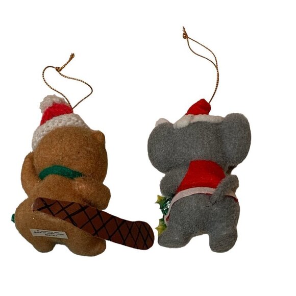 Two VTG Morgan Inc Flocked Christmas Ornaments Bucky Beaver & Twinkle Mouse 107E - Picture 3 of 5